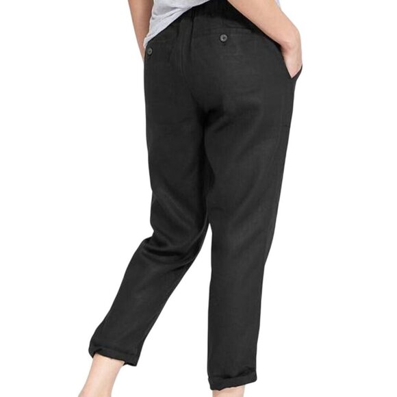 Athleta Linen Ankle Pants Black Pockets Drawstring Size 10 - Picture 4 of 6
